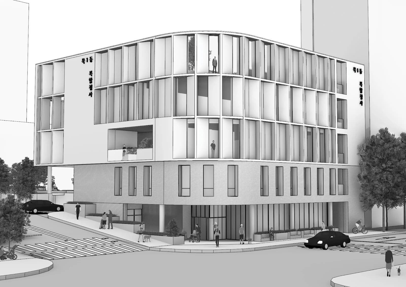 Muk 1-dong Administration & Welfare Center, Ground level and entrance